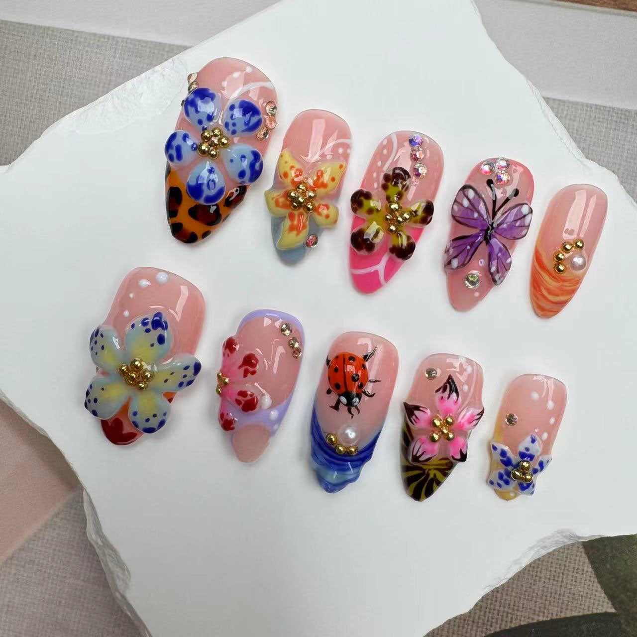3D Nails/custom press on nails/party press on nails/Flakes for nails/wedding nails gift/Japanese nails/Long nails/Almond nails