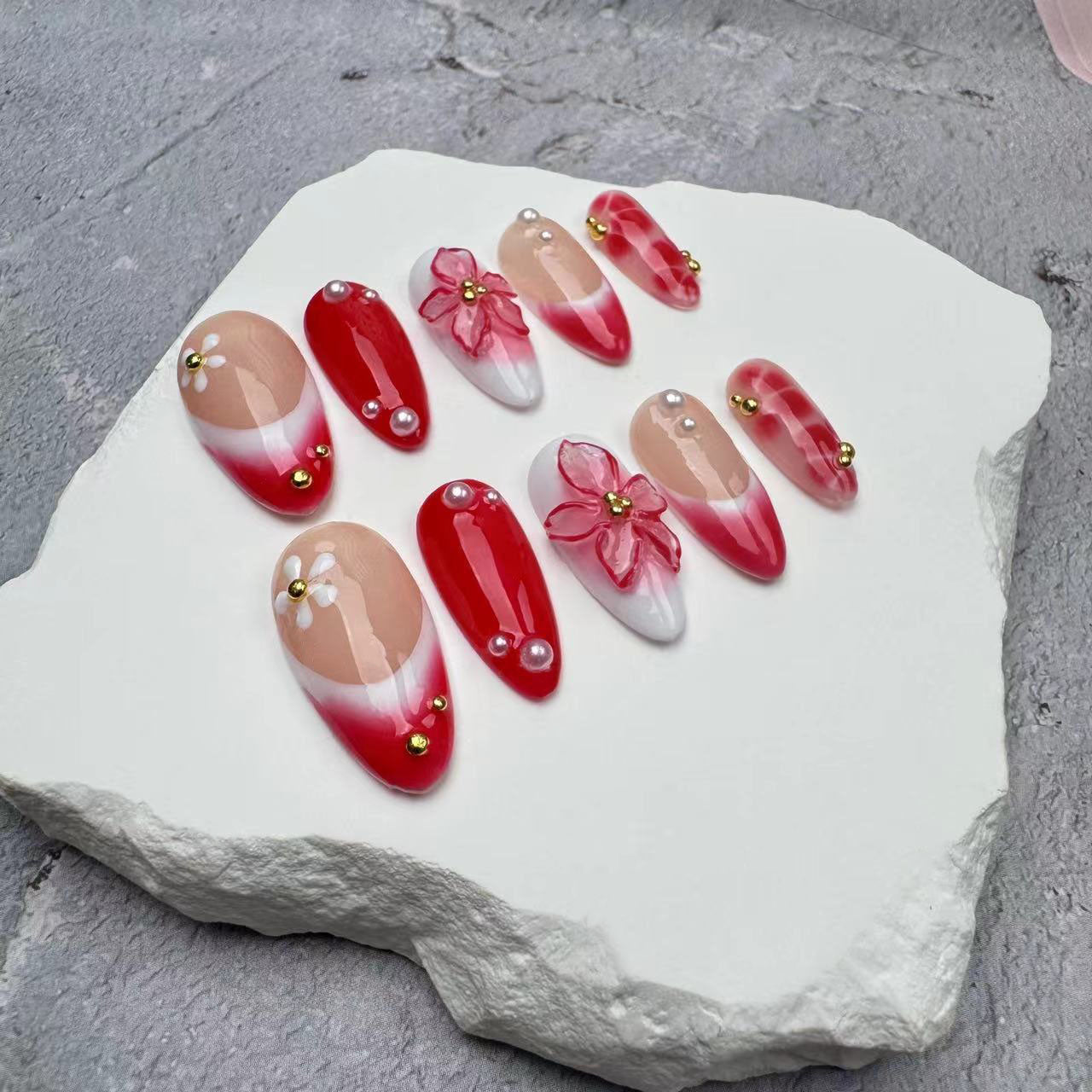 3D Nails/custom press on nails/party press on nails/Flakes for nails/wedding nails gift/Japanese nails/Long nails/Almond nails