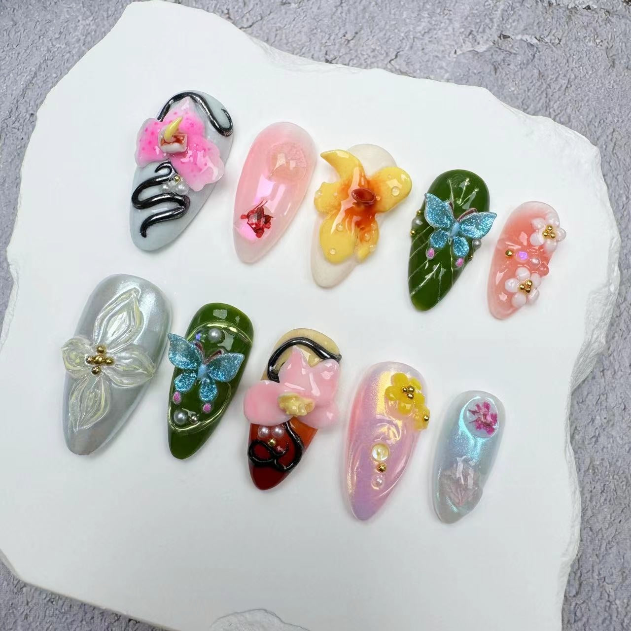 3D Nails/custom press on nails/party press on nails/Flakes for nails/wedding nails gift/Japanese nails/Long nails/Almond nails