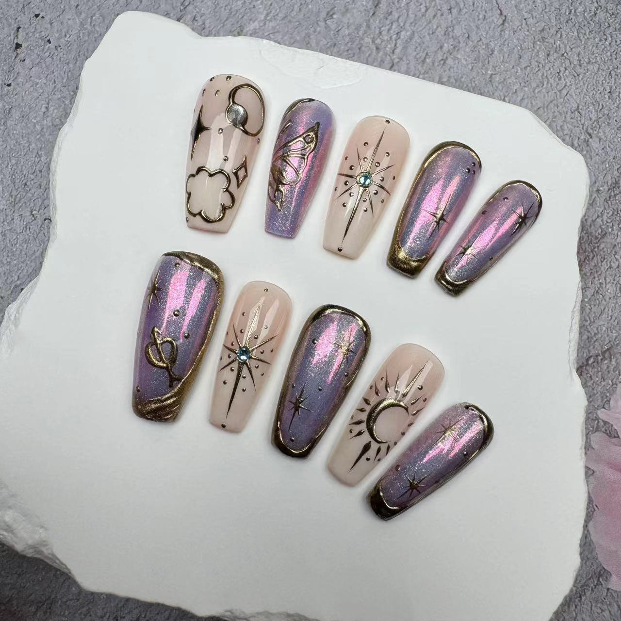 Handmade Nails/custom press on nails/party press on nails/Flakes for nails/wedding nails gift/Japanese nails/Long nails/Almond nails