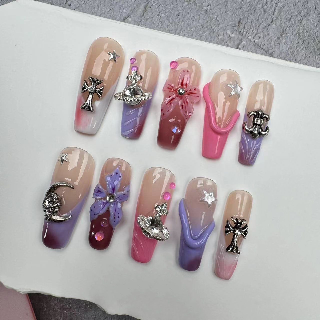 3D Nails/custom press on nails/party press on nails/Flakes for nails/wedding nails gift/Japanese nails/Long nails/Almond nails