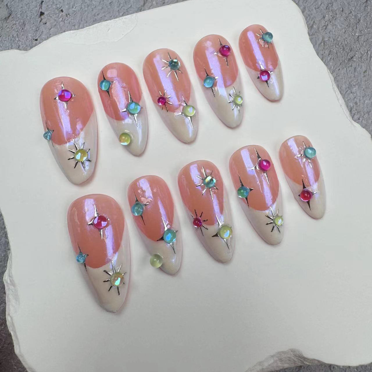 Handmade Nails/custom press on nails/party press on nails/Flakes for nails/wedding nails gift/Japanese nails/Long nails/Almond nails