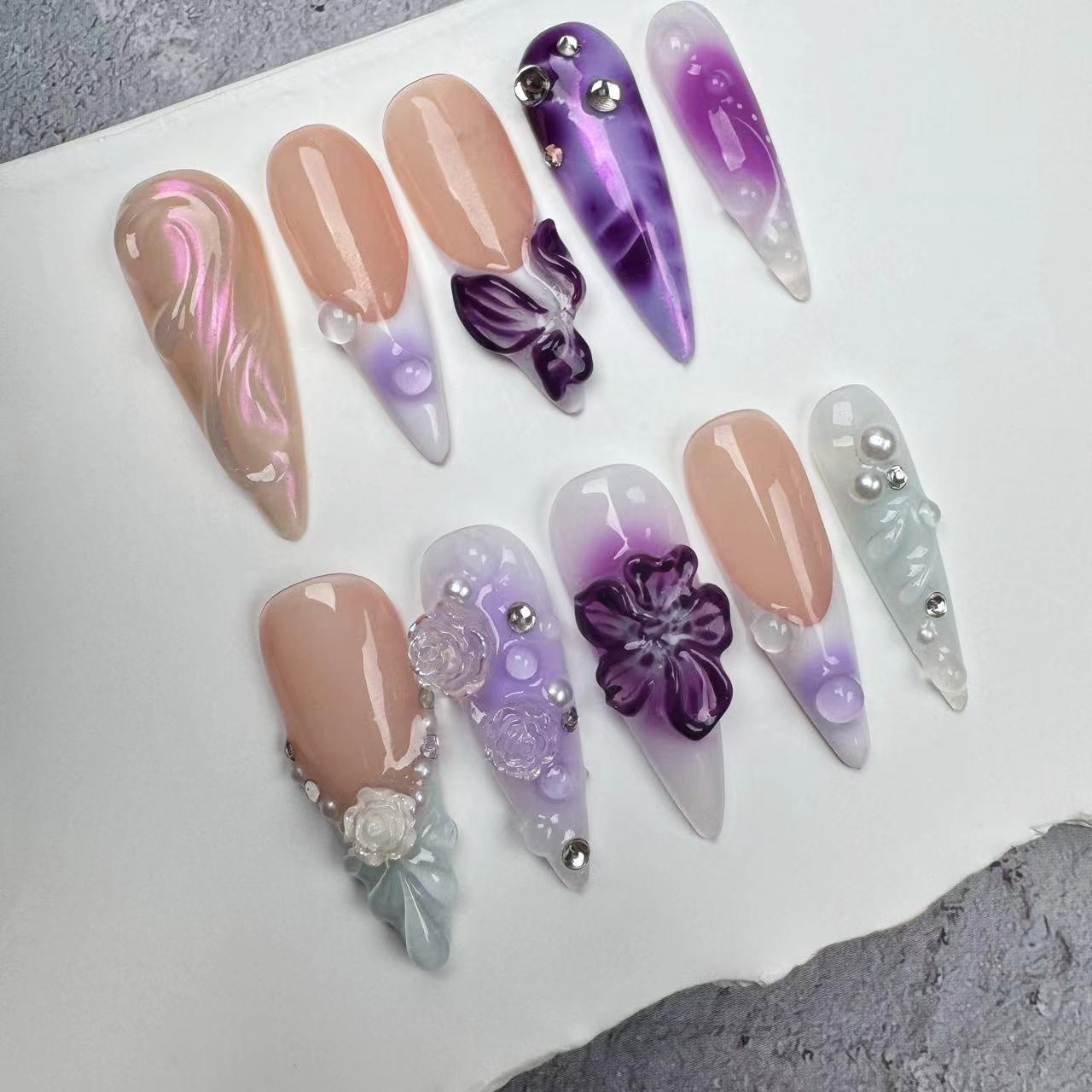 3D Nails/custom press on nails/party press on nails/Flakes for nails/wedding nails gift/Japanese nails/Long nails/Almond nails
