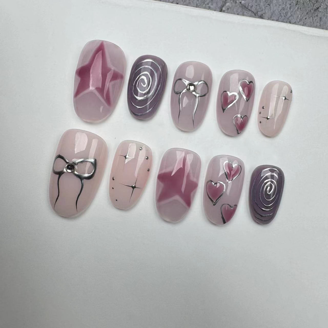 Handmade Nails/custom press on nails/party press on nails/Flakes for nails/wedding nails gift/Japanese nails/Long nails/Almond nails