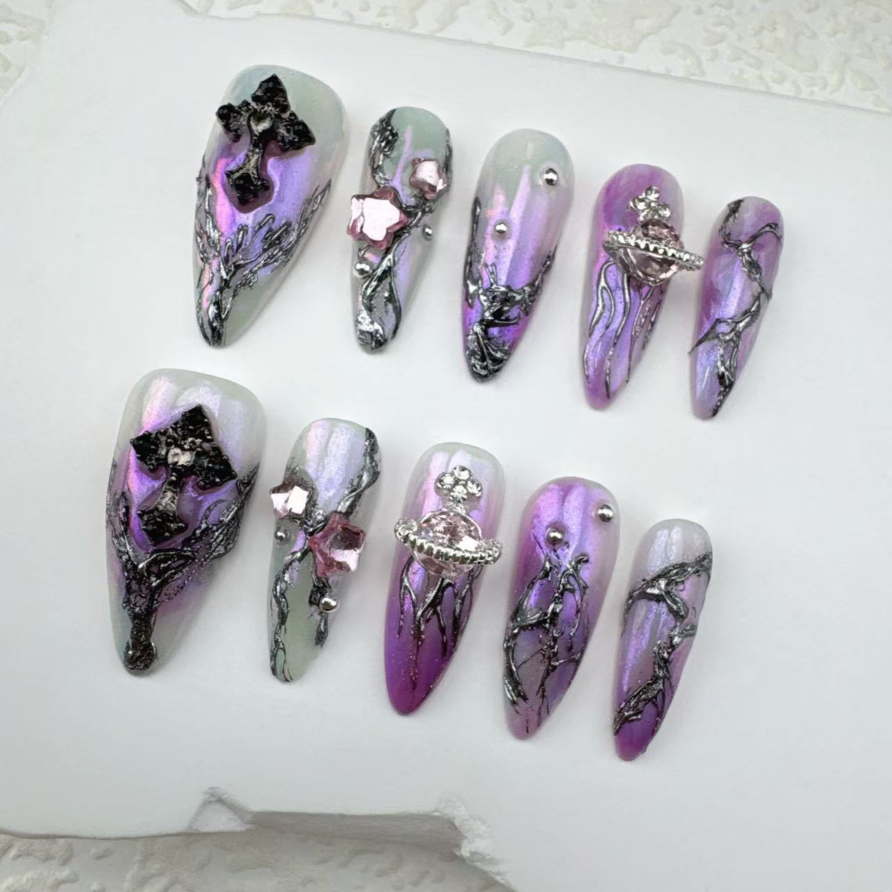 3D nails/custom press on nails/party press on nails/Flakes for nails/Beautiful nails gift/nail art/Long nails/Almond nails
