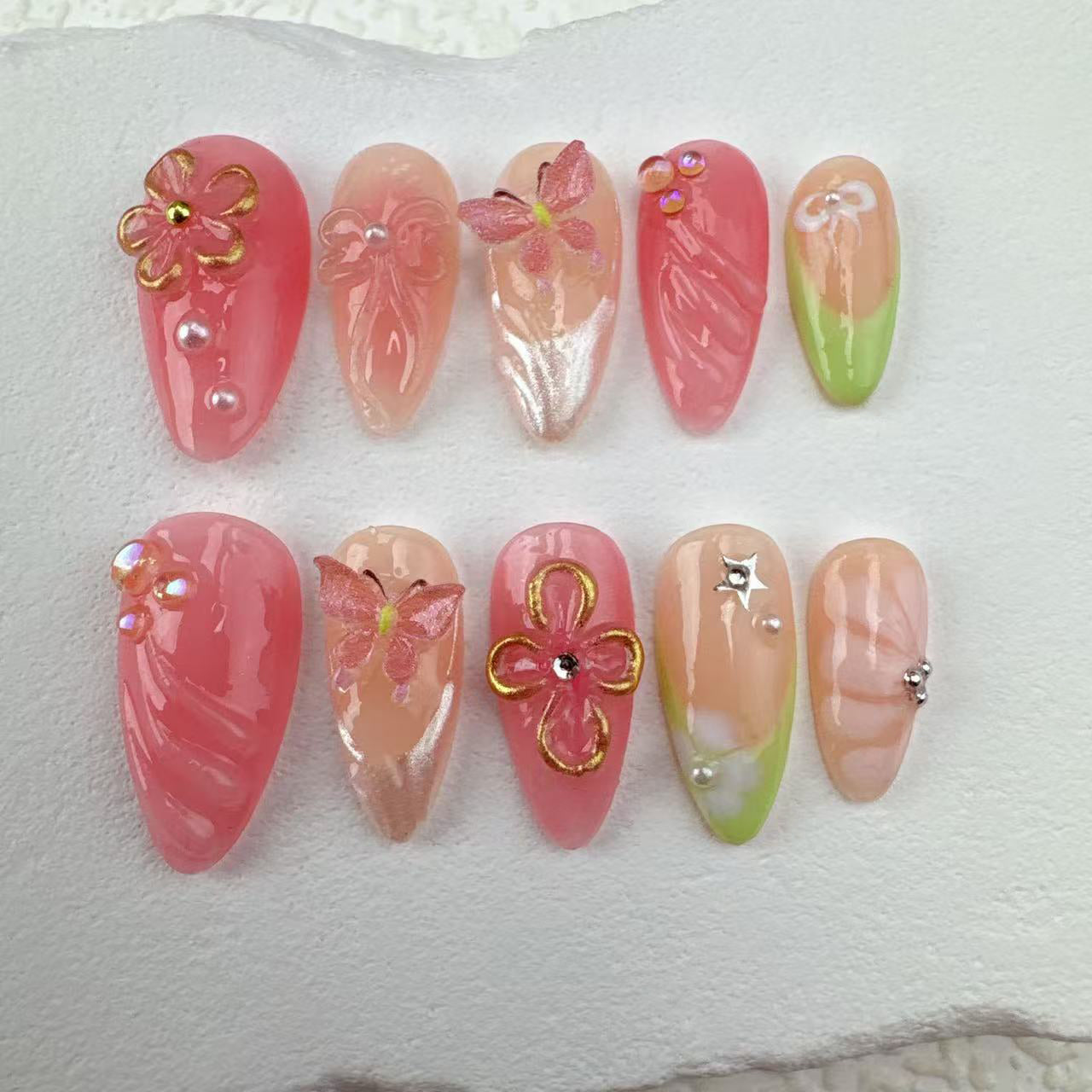 3D nails/custom press on nails/party press on nails/Flakes for nails/Beautiful nails gift/nail art/Long nails/Almond nails