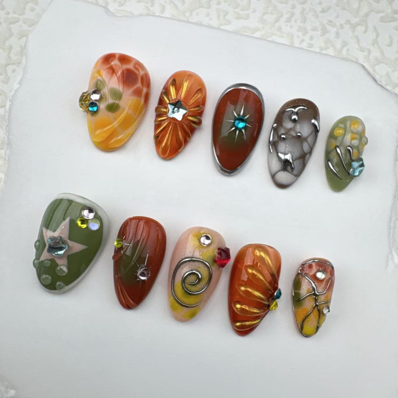 3D nails/custom press on nails/party press on nails/Flakes for nails/Beautiful nails gift/nail art/Long nails/Almond nails