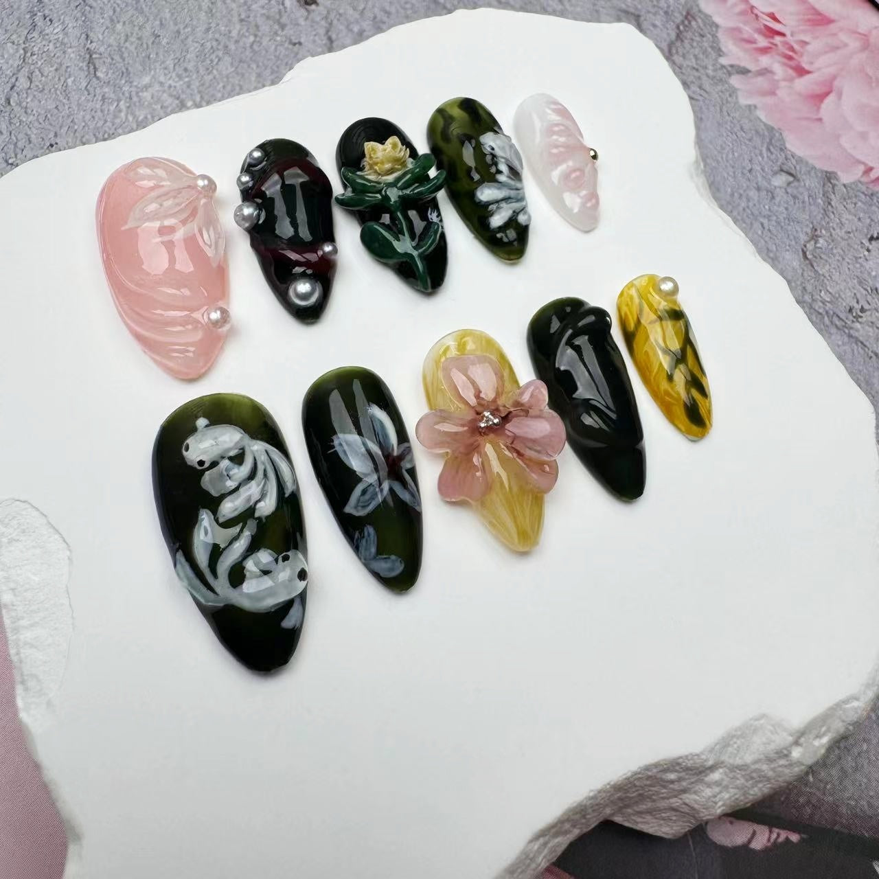 3D Nails/custom press on nails/party press on nails/Flakes for nails/wedding nails gift/Japanese nails/Long nails/Almond nails