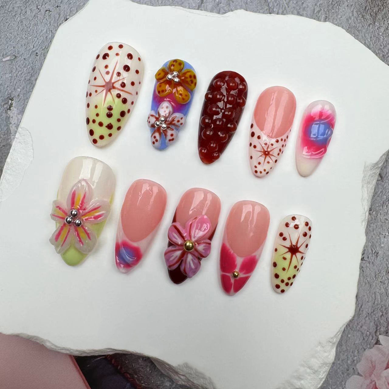 3D Nails/custom press on nails/party press on nails/Flakes for nails/wedding nails gift/Japanese nails/Long nails/Almond nails