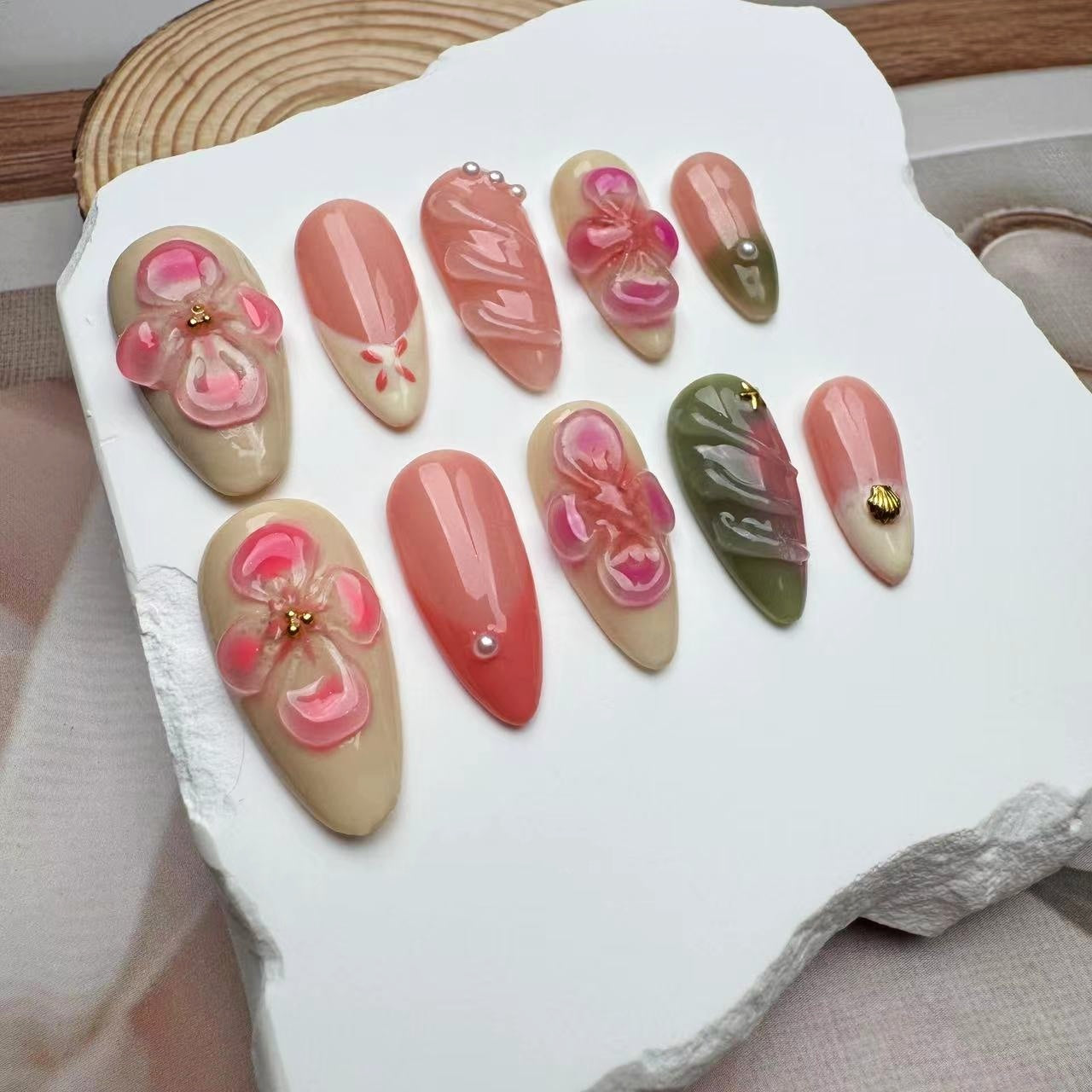 3D Nails/custom press on nails/party press on nails/Flakes for nails/wedding nails gift/Japanese nails/Long nails/Almond nails