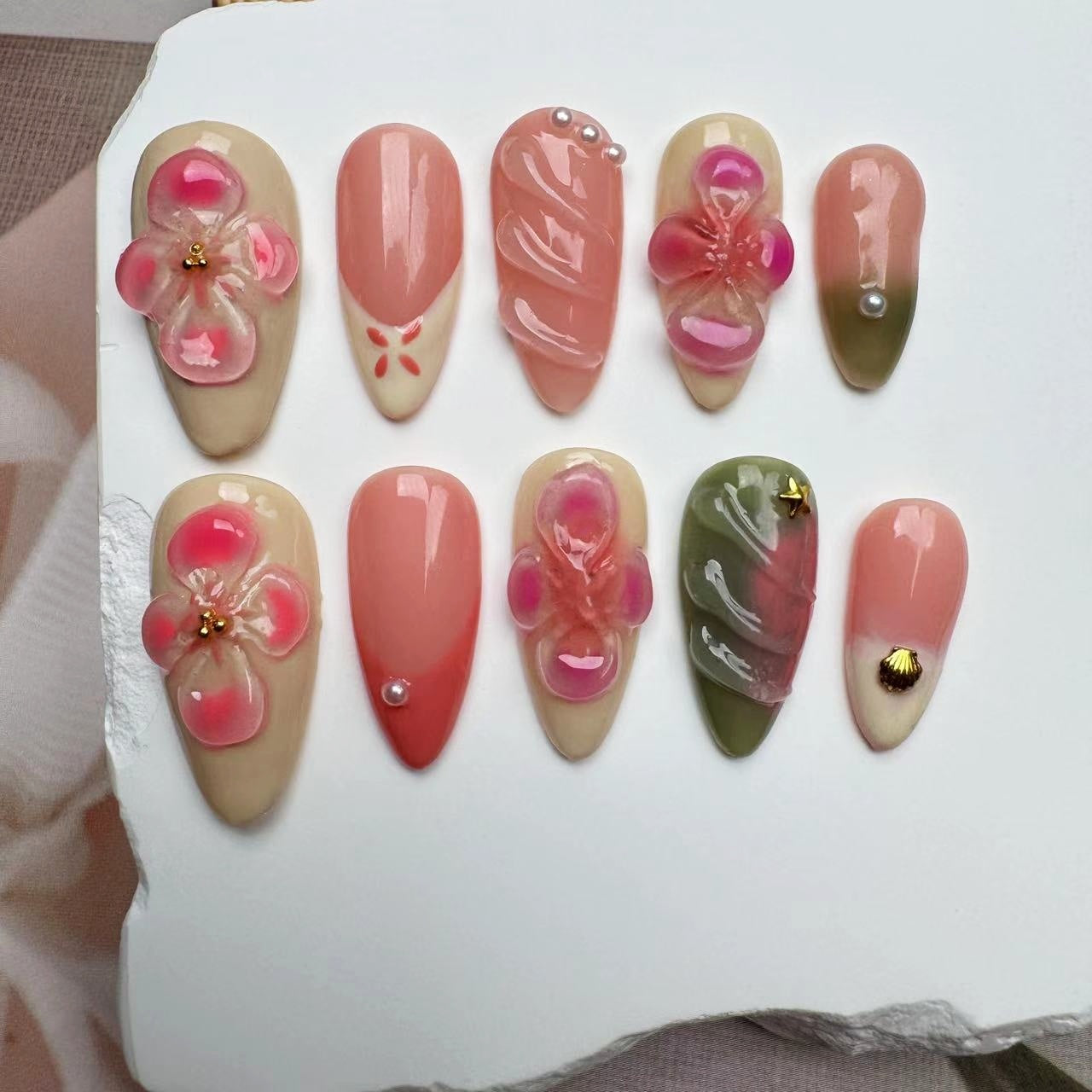 3D Nails/custom press on nails/party press on nails/Flakes for nails/wedding nails gift/Japanese nails/Long nails/Almond nails
