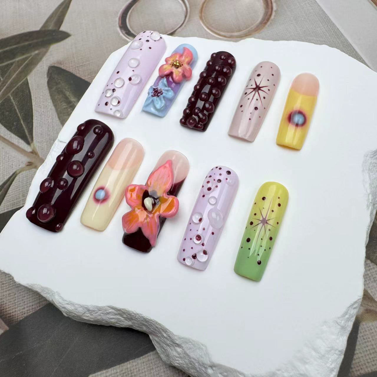 3D Nails/custom press on nails/party press on nails/Flakes for nails/wedding nails gift/Japanese nails/Long nails/Almond nails