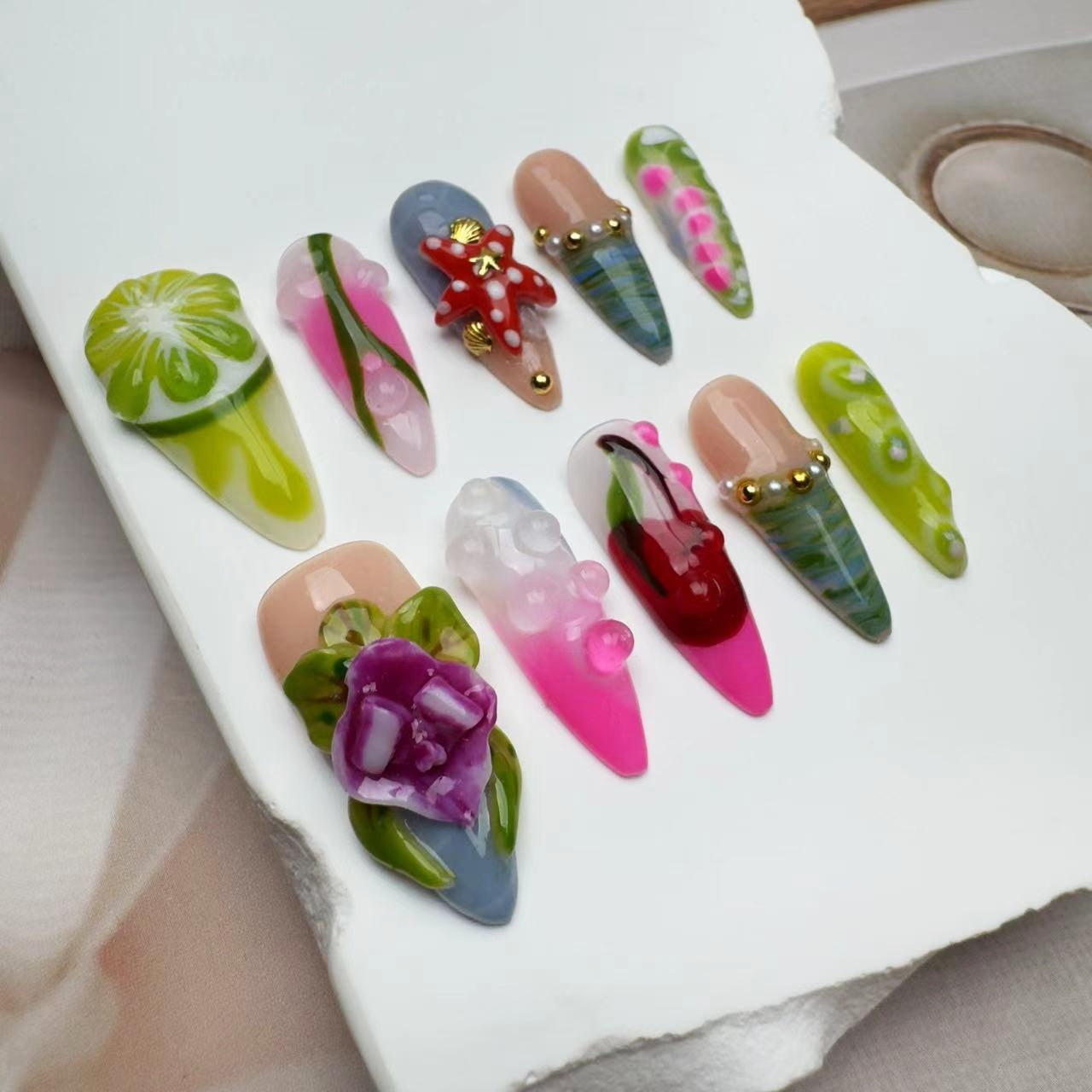 3D Nails/custom press on nails/party press on nails/Flakes for nails/wedding nails gift/Japanese nails/Long nails/Almond nails