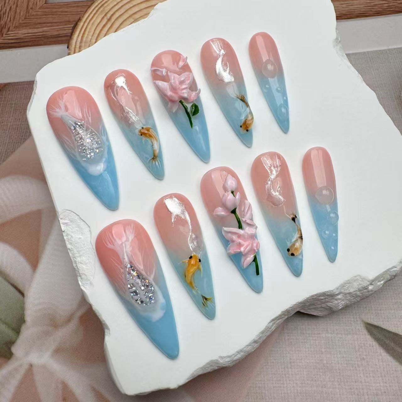 3D Nails/custom press on nails/party press on nails/Flakes for nails/wedding nails gift/Japanese nails/Long nails/Almond nails