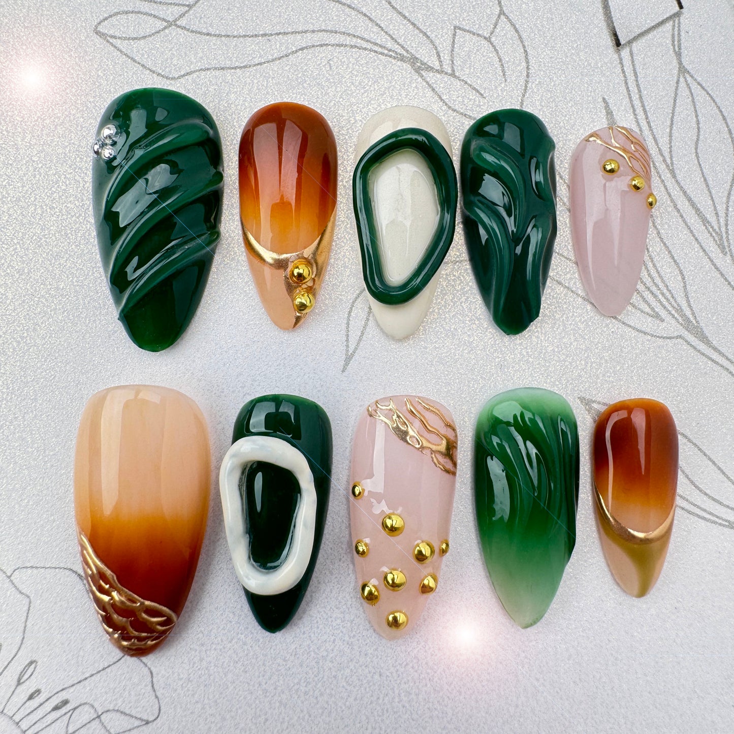 3D cute Nails/custom press on nails/party press on nails/Flakes for nails/wedding nails gift/Japanese nails/Long nails/Almond nails
