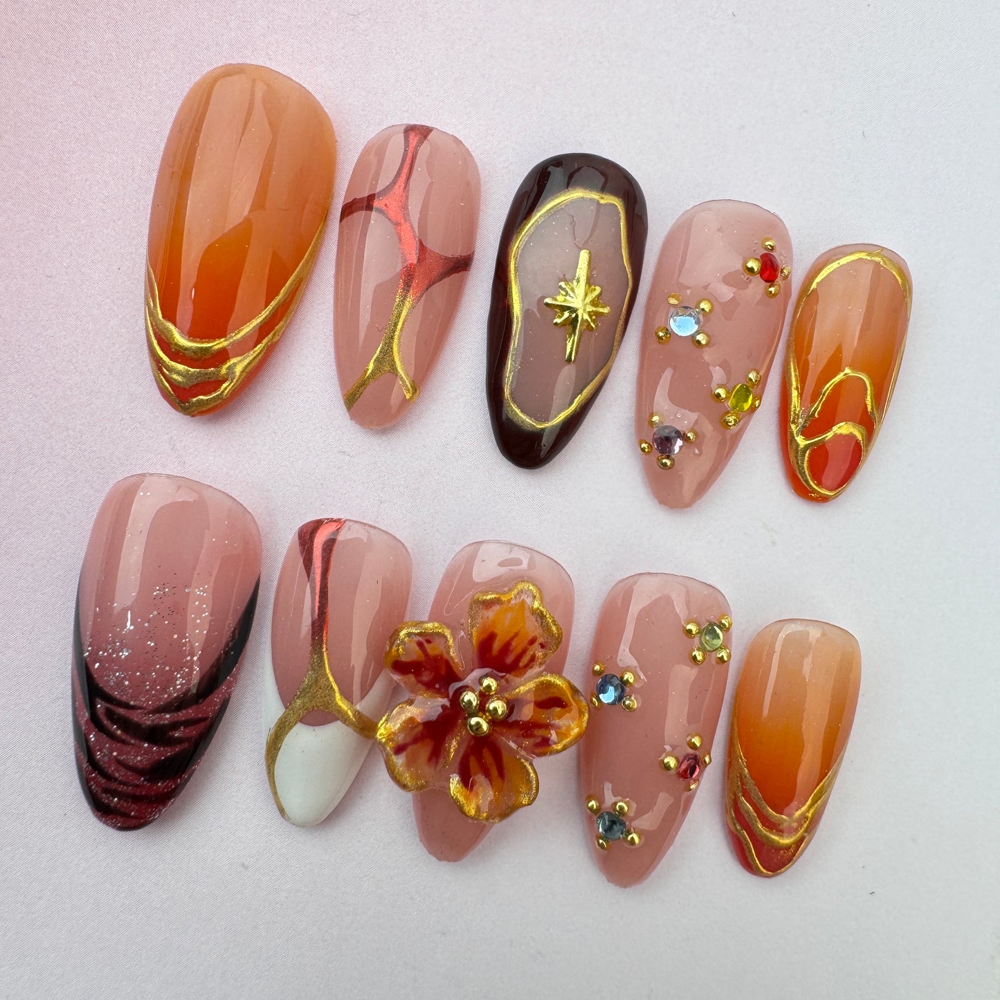 3D nature Nails/custom press on nails/party press on nails/Flakes for nails/wedding nails gift/simple/Long nails/Almond nails