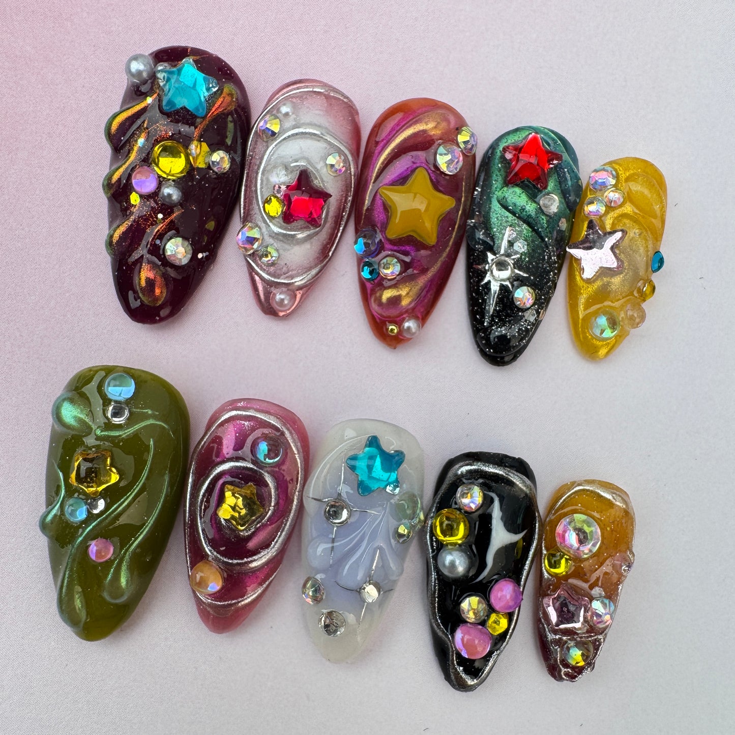 3D nature Nails/custom press on nails/party press on nails/Flakes for nails/special nails gift/nature/Multi-colored manicures /nails/Almond nails