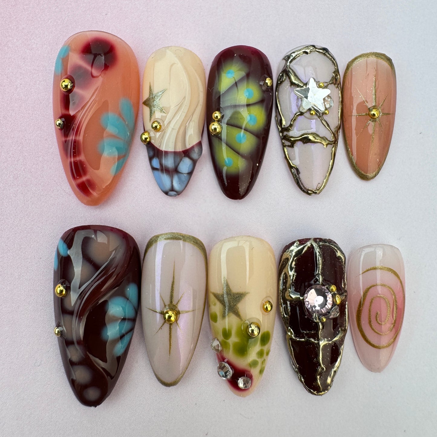 3D Handmade Nails/custom press on nails/party press on nails/Flakes for nails/Beautiful nails gift/nail art/Long nails/Almond nails
