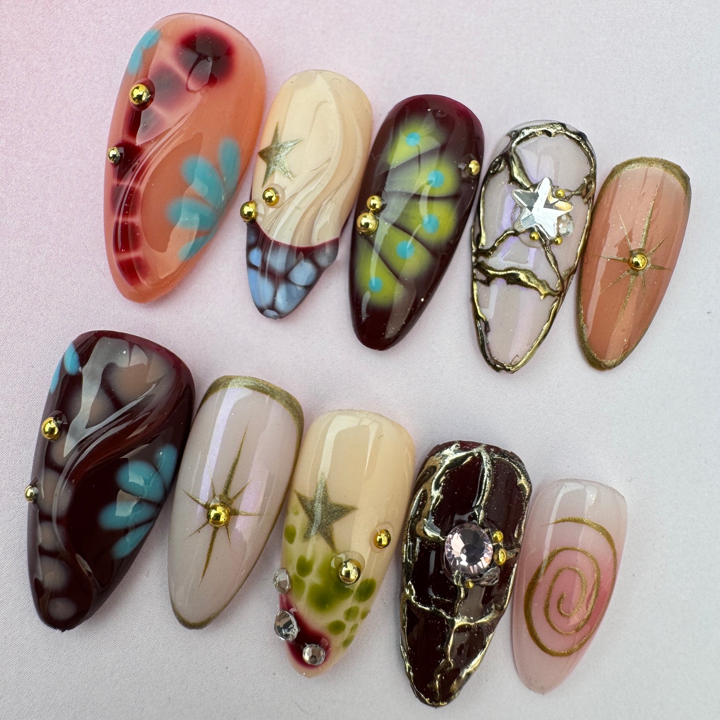 3D Handmade Nails/custom press on nails/party press on nails/Flakes for nails/Beautiful nails gift/nail art/Long nails/Almond nails