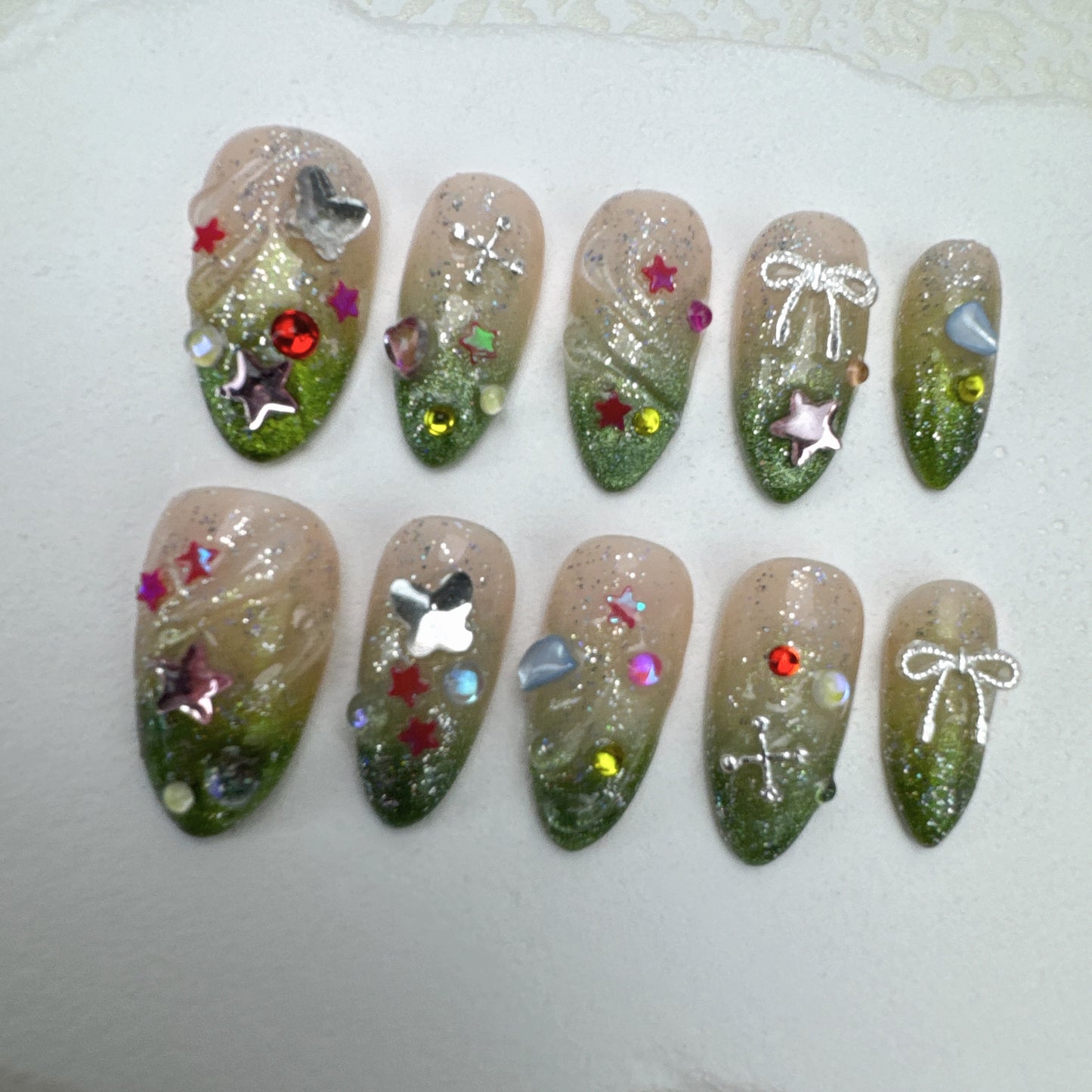 Handmade nails/custom press on nails/party press on nails/Flakes for nails/Beautiful nails gift/nail art/Long nails/Almond nails-7