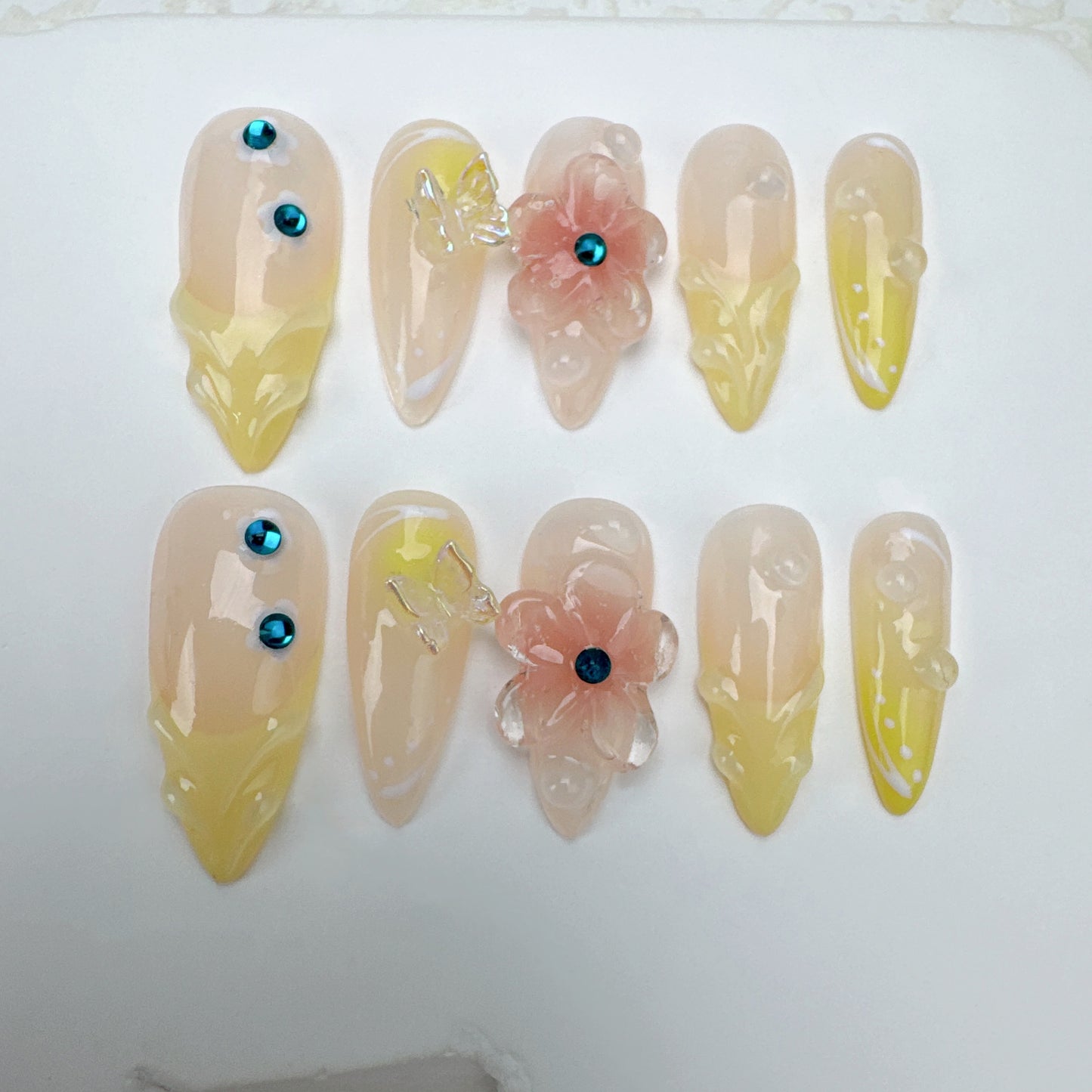 3D flower nails/custom press on nails/party press on nails/Flakes for nails/Beautiful nails gift/nail art/Long nails/Almond nails-5