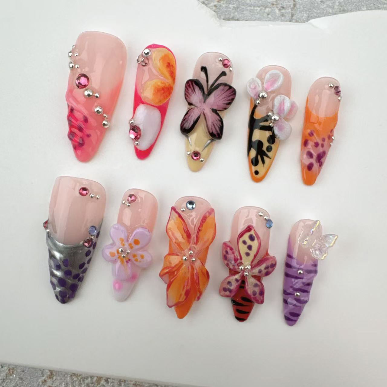 3D Handmade Nails/custom press on nails/party press on nails/Flakes for nails/Beautiful nails gift/nail art/Long nails/Almond nails