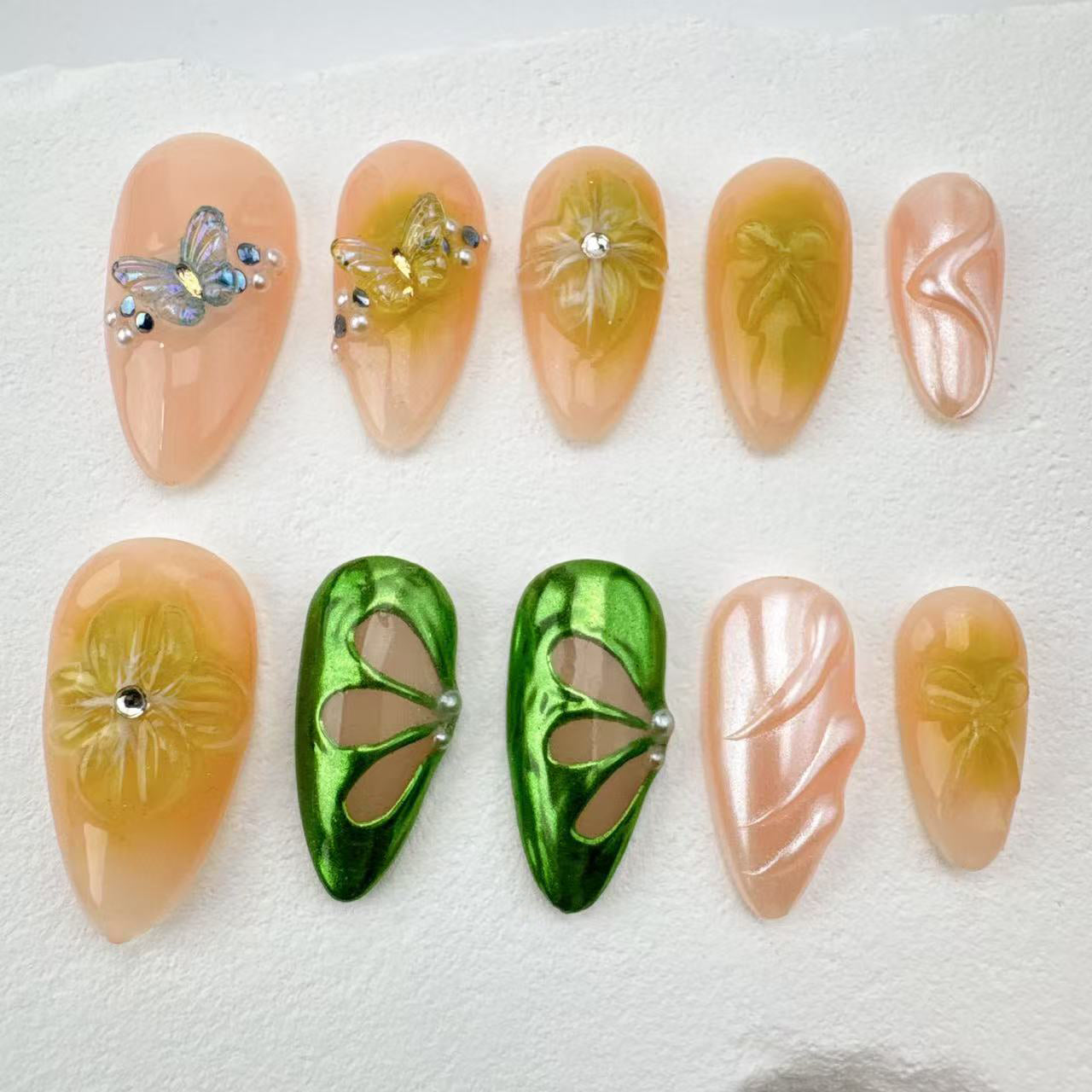 3D Handmade Nails/custom press on nails/party press on nails/Flakes for nails/Beautiful nails gift/nail art/Long nails/Almond nails