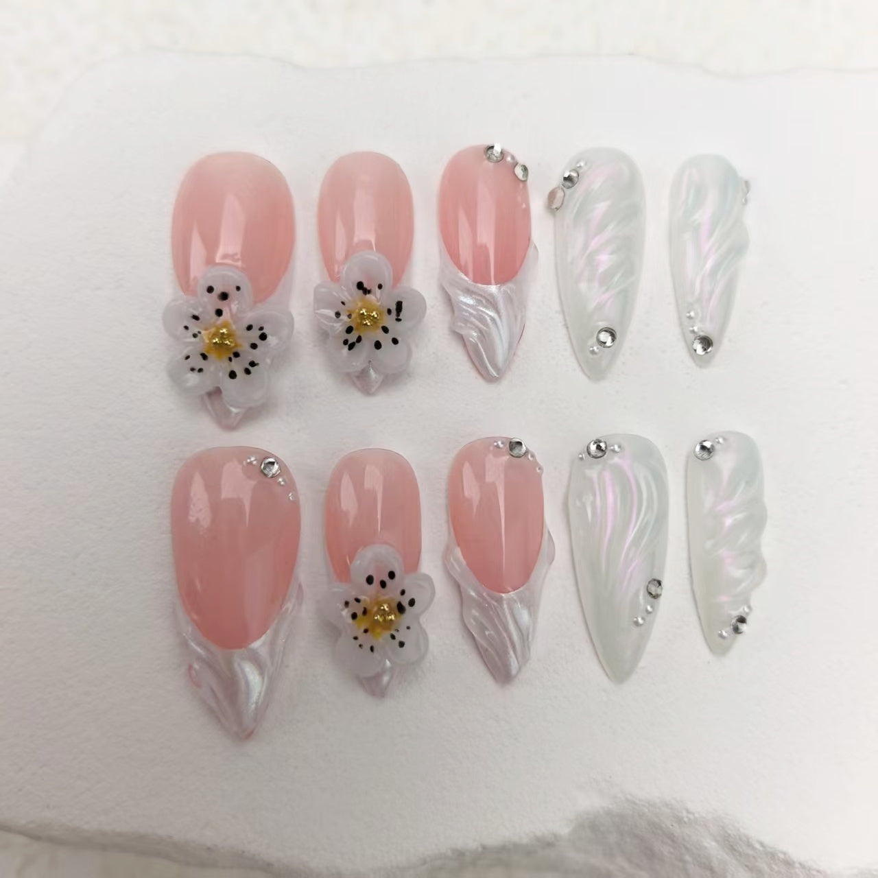 3D flower nails/custom press on nails/party press on nails/Flakes for nails/Beautiful nails gift/nail art/Long nails/Almond nails-19