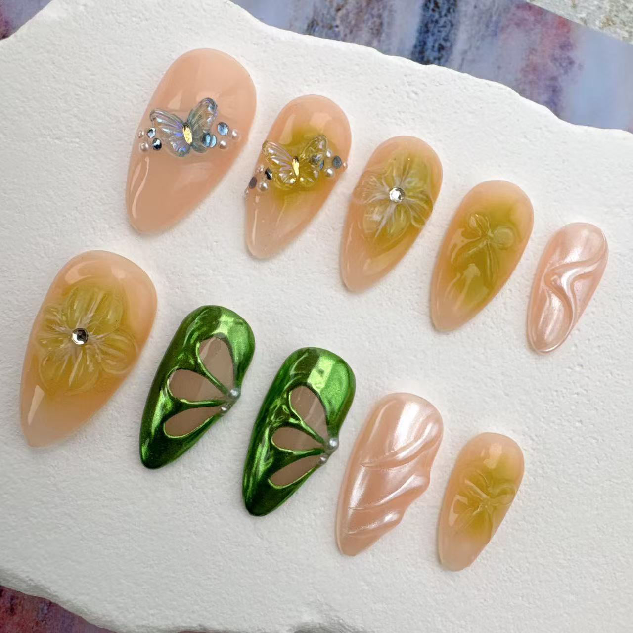 3D Handmade Nails/custom press on nails/party press on nails/Flakes for nails/Beautiful nails gift/nail art/Long nails/Almond nails