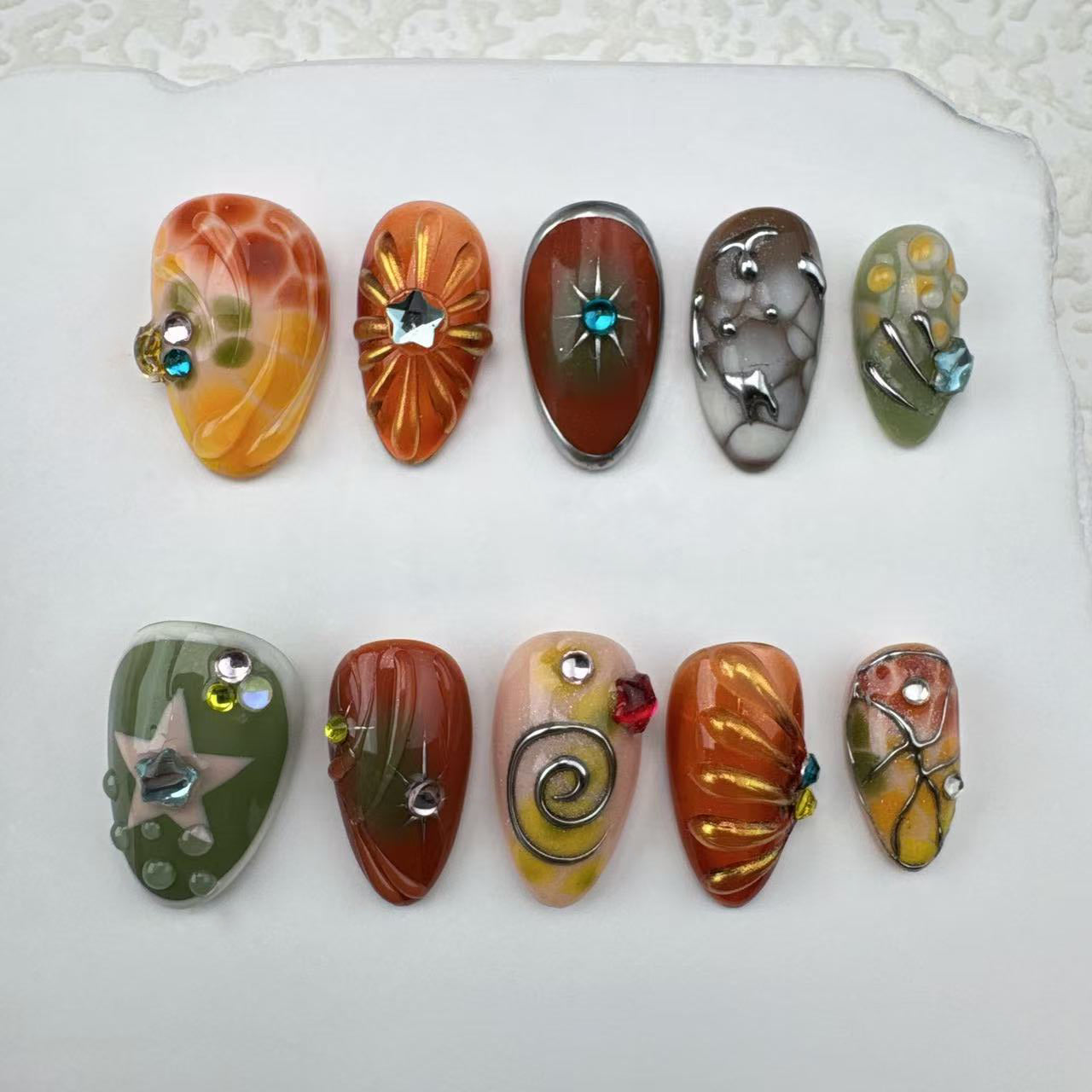 3D nails/custom press on nails/party press on nails/Flakes for nails/Beautiful nails gift/nail art/Long nails/Almond nails