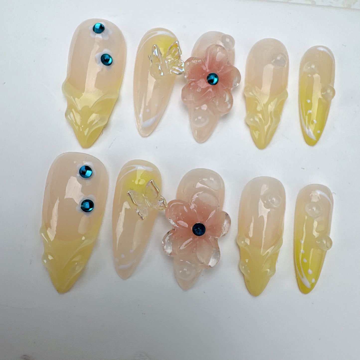 3D flower nails/custom press on nails/party press on nails/Flakes for nails/Beautiful nails gift/nail art/Long nails/Almond nails-5