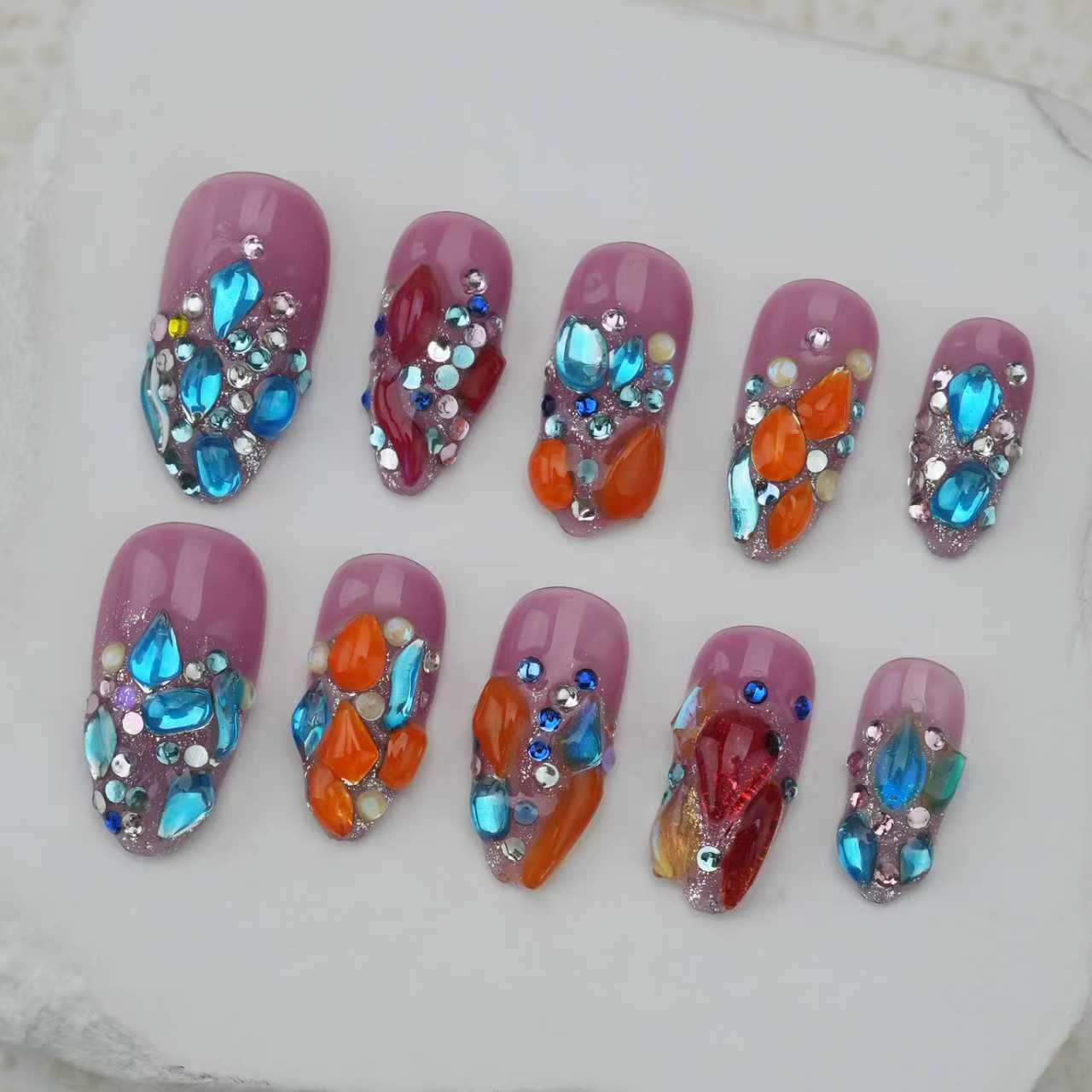 Handmade nails/custom press on nails/party press on nails/Flakes for nails/Beautiful nails gift/nail art/Long nails/Almond nail
