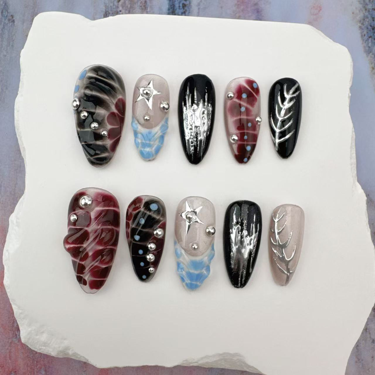 3D Handmade Nails/custom press on nails/party press on nails/Flakes for nails/Beautiful nails gift/nail art/Long nails/Almond nails