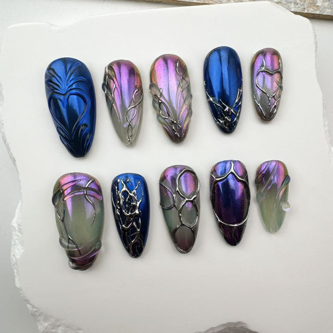 3D Handmade Nails/custom press on nails/party press on nails/Flakes for nails/Beautiful nails gift/nail art/Long nails/Almond nails