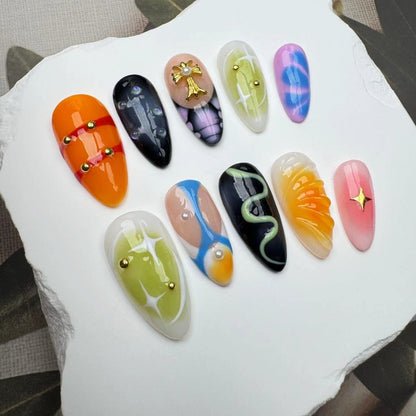 Handmade Nails/custom press on nails/party press on nails/Flakes for nails/wedding nails gift/Japanese nails/Long nails/Almond nails