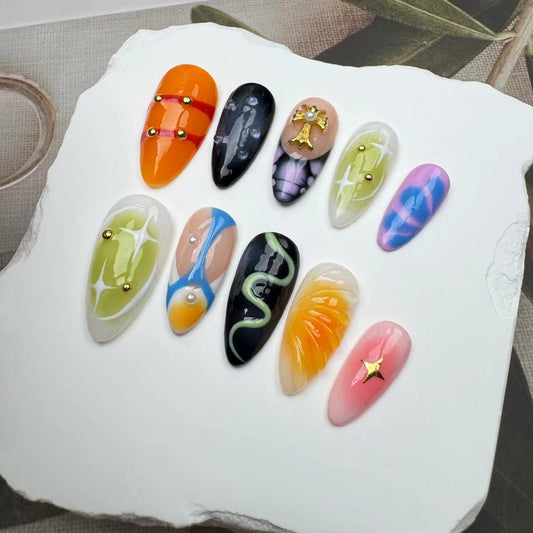 Handmade Nails/custom press on nails/party press on nails/Flakes for nails/wedding nails gift/Japanese nails/Long nails/Almond nails