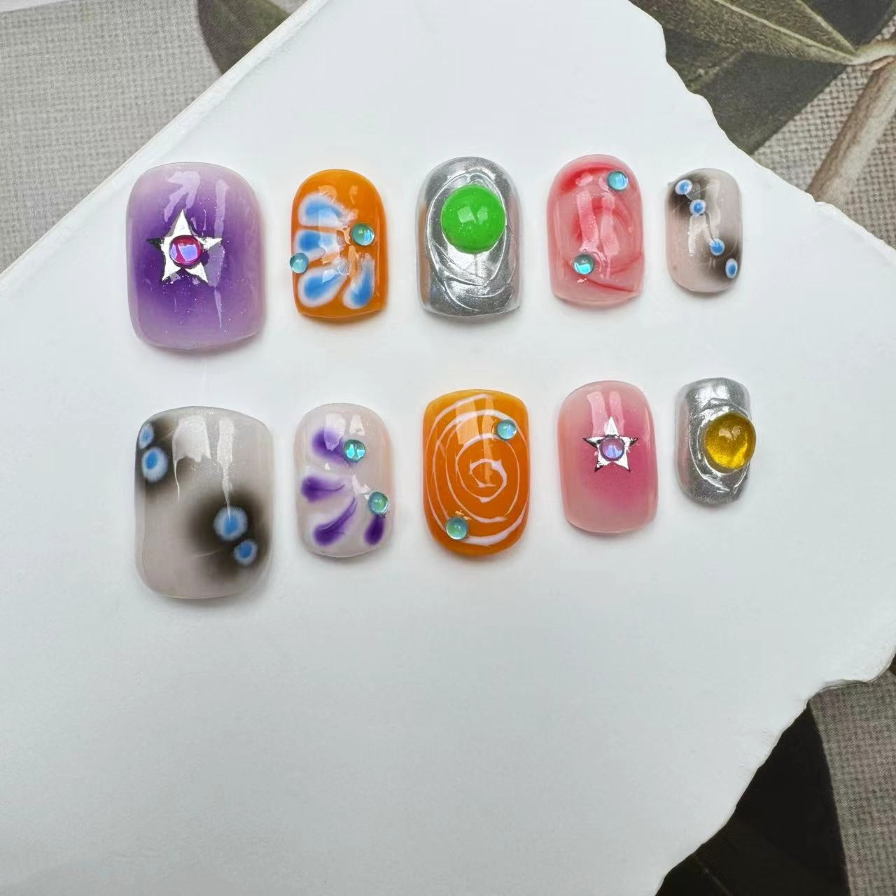 Handmade Nails/custom press on nails/party press on nails/Flakes for nails/wedding nails gift/Japanese nails/Long nails/Almond nails