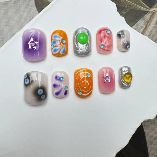 Handmade Nails/custom press on nails/party press on nails/Flakes for nails/wedding nails gift/Japanese nails/Long nails/Almond nails
