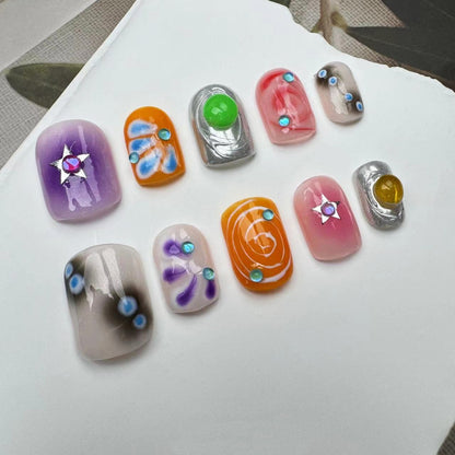 Handmade Nails/custom press on nails/party press on nails/Flakes for nails/wedding nails gift/Japanese nails/Long nails/Almond nails