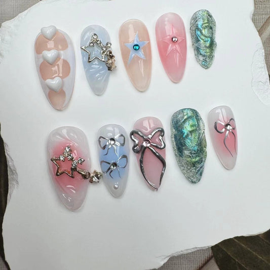 3D Nails/custom press on nails/party press on nails/Flakes for nails/wedding nails gift/Japanese nails/Long nails/Almond nails