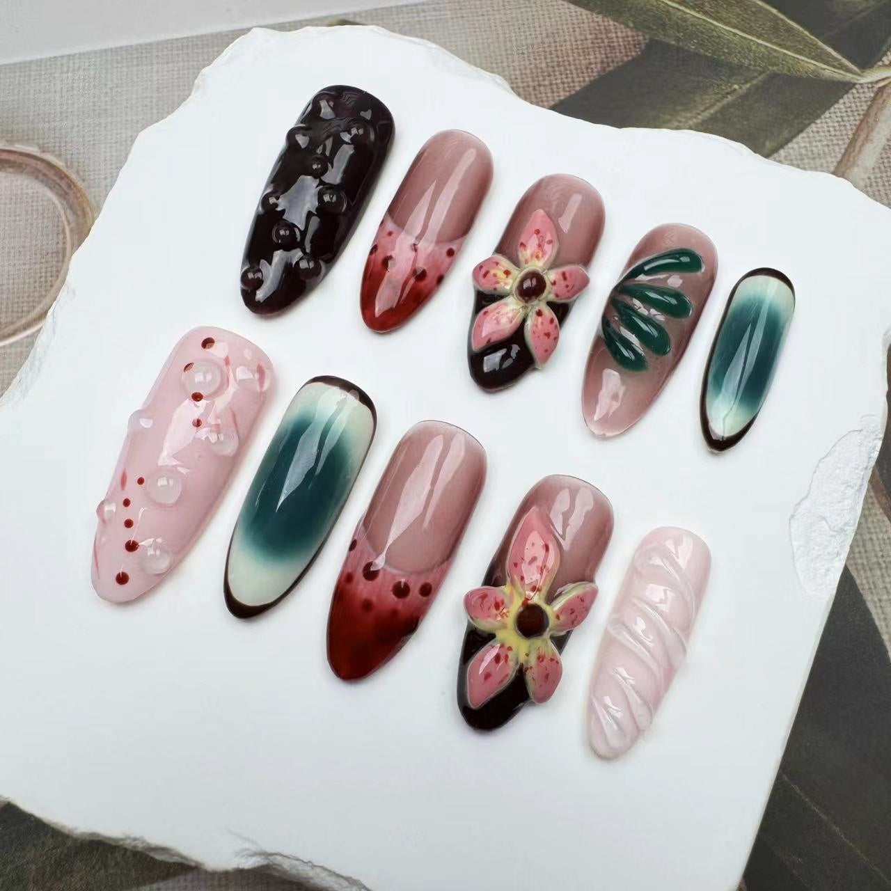 3D Nails/custom press on nails/party press on nails/Flakes for nails/wedding nails gift/Japanese nails/Long nails/Almond nails