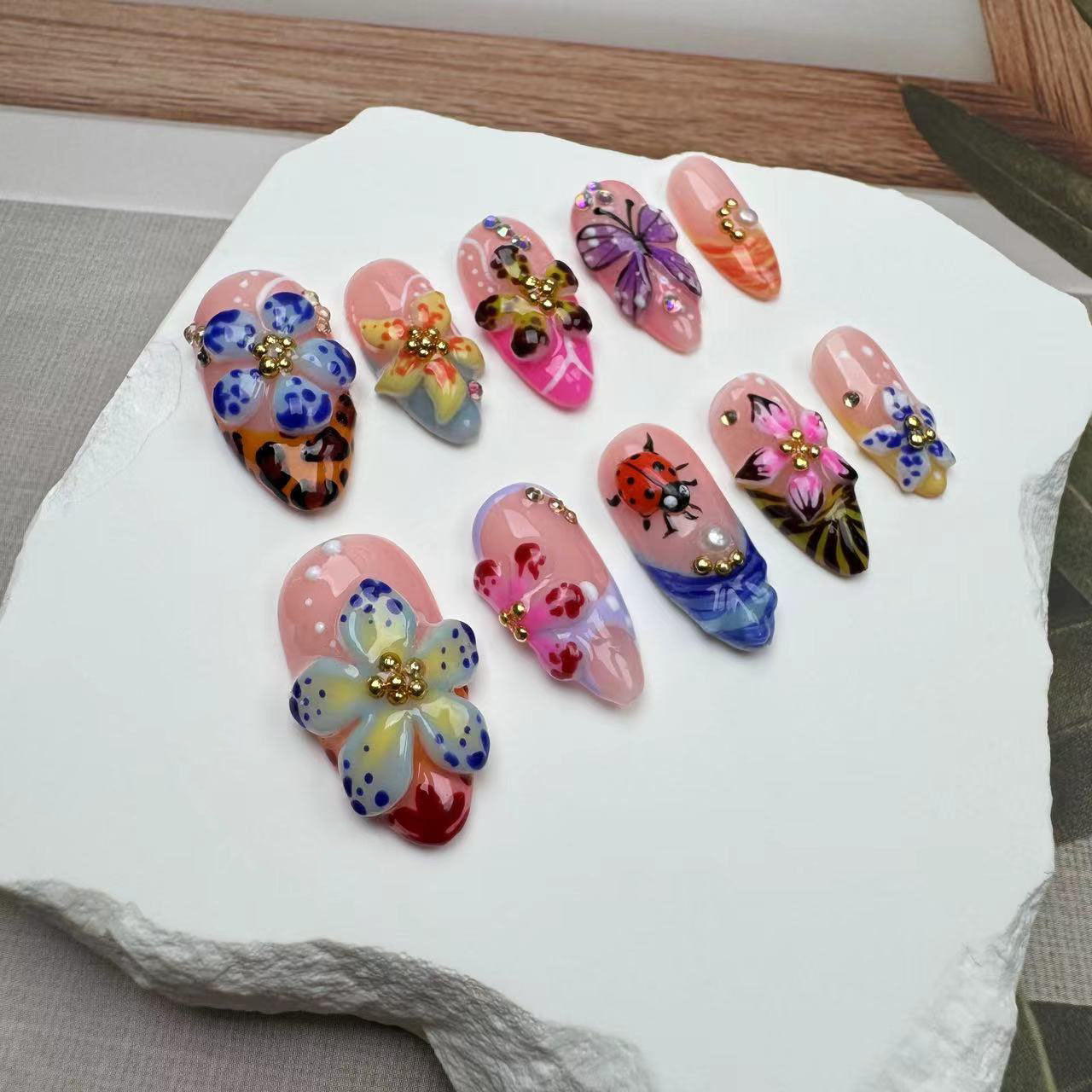 3D Nails/custom press on nails/party press on nails/Flakes for nails/wedding nails gift/Japanese nails/Long nails/Almond nails