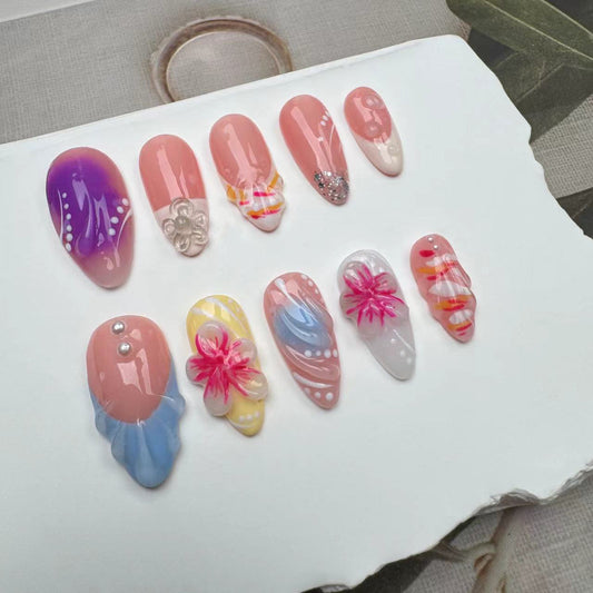 3D Nails/custom press on nails/party press on nails/Flakes for nails/wedding nails gift/Japanese nails/Long nails/Almond nails