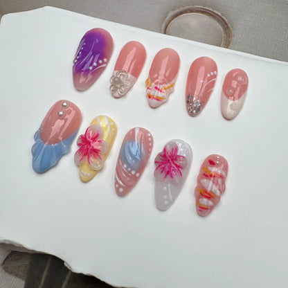 3D Nails/custom press on nails/party press on nails/Flakes for nails/wedding nails gift/Japanese nails/Long nails/Almond nails