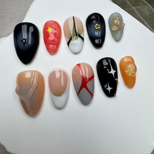 Handmade Nails/custom press on nails/party press on nails/Flakes for nails/wedding nails gift/Japanese nails/Long nails/Almond nails