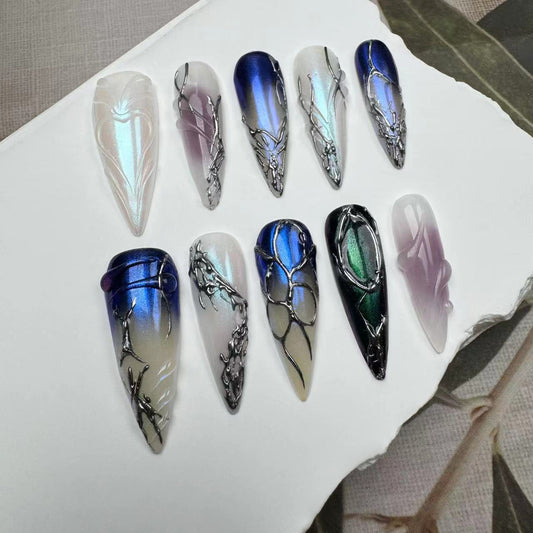 Handmade Nails/custom press on nails/party press on nails/Flakes for nails/wedding nails gift/Japanese nails/Long nails/Almond nails