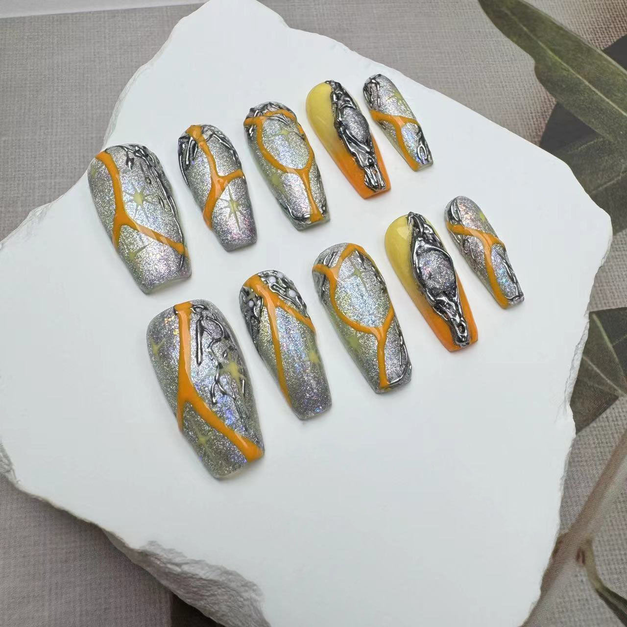 Handmade Nails/custom press on nails/party press on nails/Flakes for nails/wedding nails gift/Japanese nails/Long nails/Almond nails