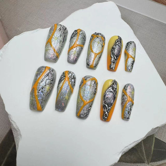 Handmade Nails/custom press on nails/party press on nails/Flakes for nails/wedding nails gift/Japanese nails/Long nails/Almond nails