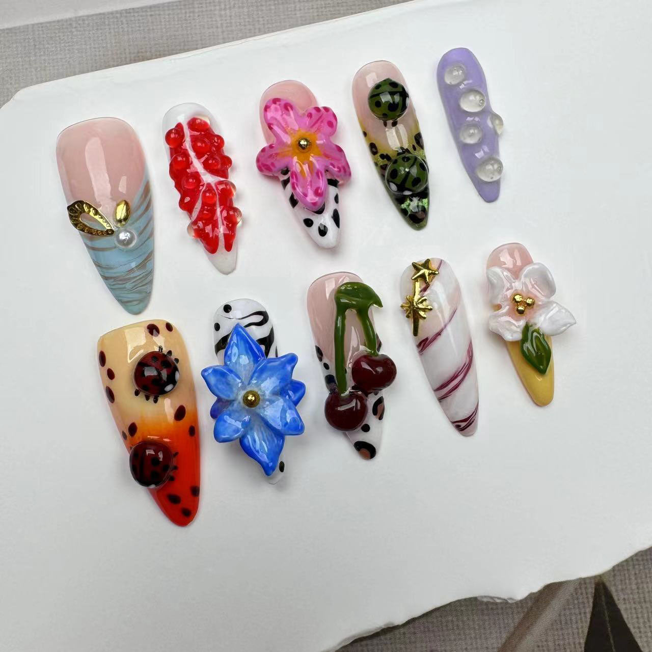 3D Nails/custom press on nails/party press on nails/Flakes for nails/wedding nails gift/Japanese nails/Long nails/Almond nails