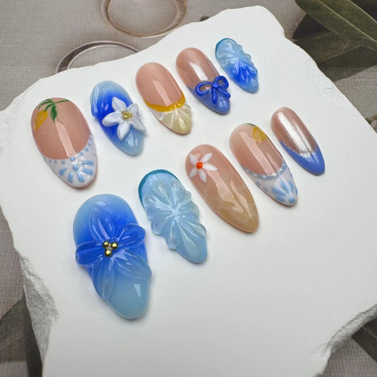 3D Nails/custom press on nails/party press on nails/Flakes for nails/wedding nails gift/Japanese nails/Long nails/Almond nails